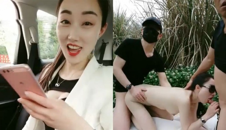 !骚少妇开直播到野外3P啪啪，小哥哥在后座就已经忍不住要少妇咬咬啦❤