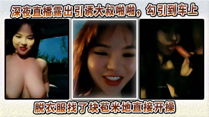 深夜直播露出引诱大叔啪啪，勾引到车上脱衣服找了块苞米地直接开操